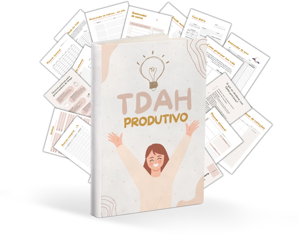 Planner TDAH Produtivo — capa e páginas internas